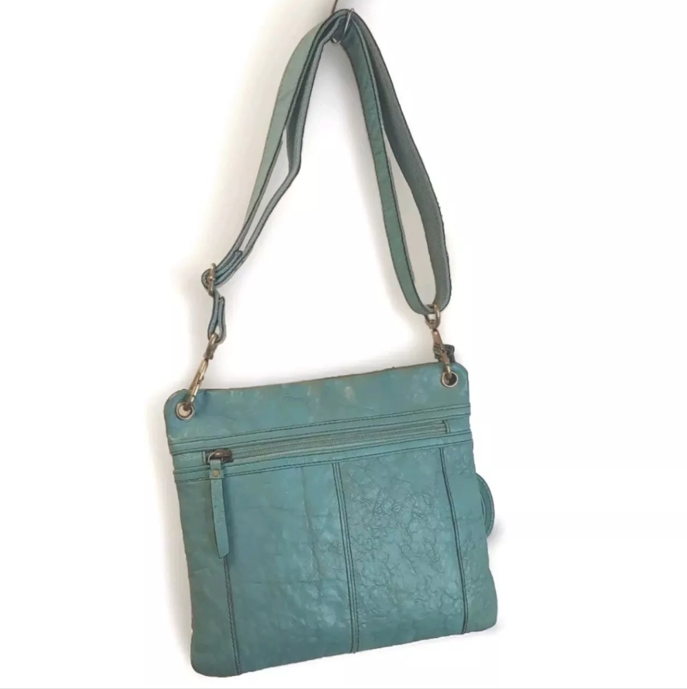 Fossil Sasha Turquoise Distressed Leather Purse Crossbody Bag Coastal Cowgirl - Picture 4 of 14